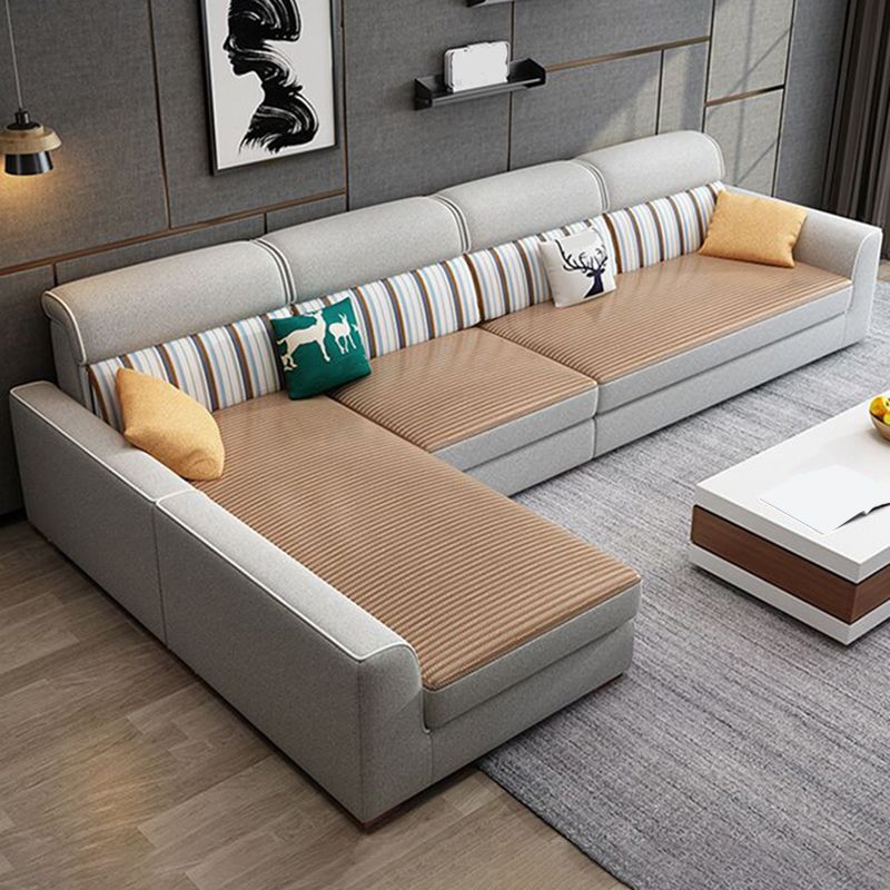 Sofá de tela de 4 plazas y chaise Sectional de brazo cuadrado contemporáneo