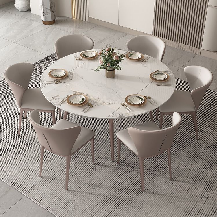 Simple Sintered Stone Extendable Table White Round Shape Dining Table for Kitchen Clearhalo ' dining_table' 'Dining Tables & Seating' 'Dining Tables' 'furn' 'furn_dining_table' 'Furniture' 'furniture_dining_table' 'Kitchen & Dining Furniture' 'kitchen&dining_furn' 'kitchen' 'kitchen_dining_table' 1200x1200_91c268b0-c53b-405d-8608-b1ad13aaefb0