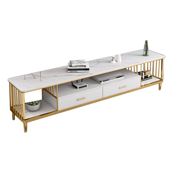 Glam Style Stone TV Stand 2 Drawers Home TV Cabinet with Shelves