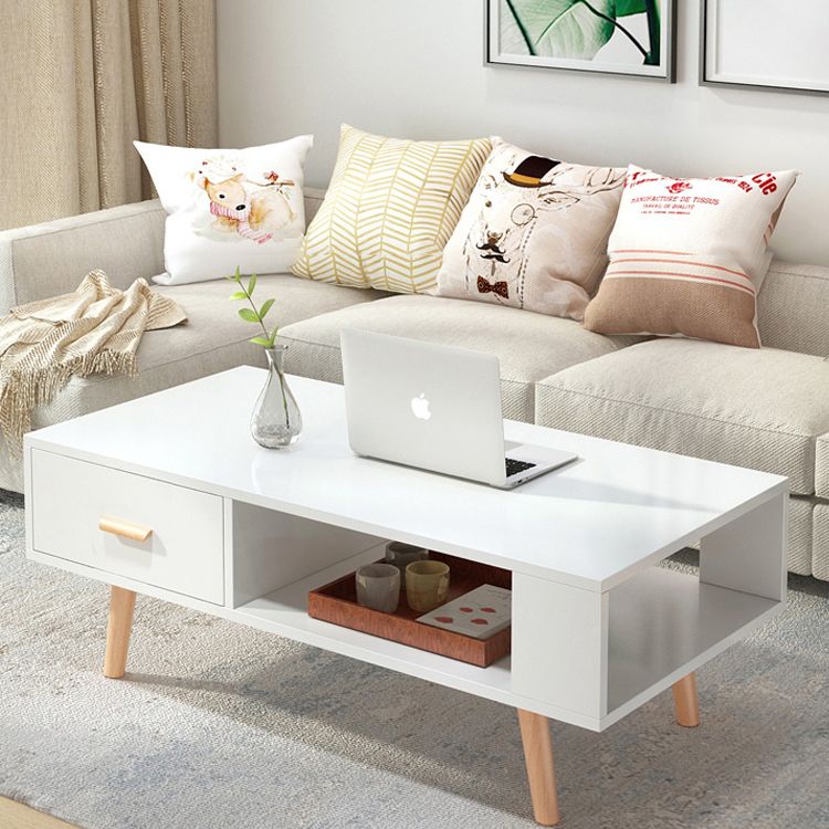 Contemporary 4 Legs Cocktail Table Wood 1 Single Coffee Table with Drawers Clearhalo 'Coffee & Accent Tables' 'Coffee Tables' 'coffee_tables' 'furn' 'furn_coffee_tables' 'Furniture' 'furniture_coffee_tables' 'Living Room Furniture' 1200x1200_91ca5500-8006-498c-a63f-3c8a27ab713a