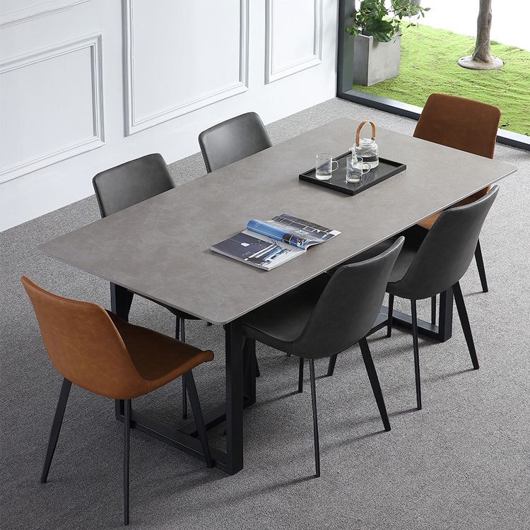 Industrial Dining Table Sintered Stone Table with Black Double Pedestal for Dining Room Clearhalo ' dining_table' 'Dining Tables & Seating' 'Dining Tables' 'furn' 'furn_dining_table' 'Furniture' 'furniture_dining_table' 'Kitchen & Dining Furniture' 'kitchen&dining_furn' 'kitchen' 'kitchen_dining_table' 1200x1200_91cb6b1e-76c0-459b-be03-ebb4f6c6645f