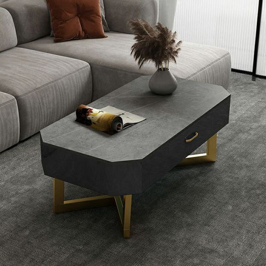 17.7" Tall Modern Metal Sled Base Slate Rectangular Top Coffee Table with Drawers Clearhalo 'Coffee & Accent Tables' 'Coffee Tables' 'coffee_tables' 'furn' 'furn_coffee_tables' 'Furniture' 'furniture_coffee_tables' 'Living Room Furniture' 1200x1200_91cda824-f5c5-48a8-ab52-18ce239368c4