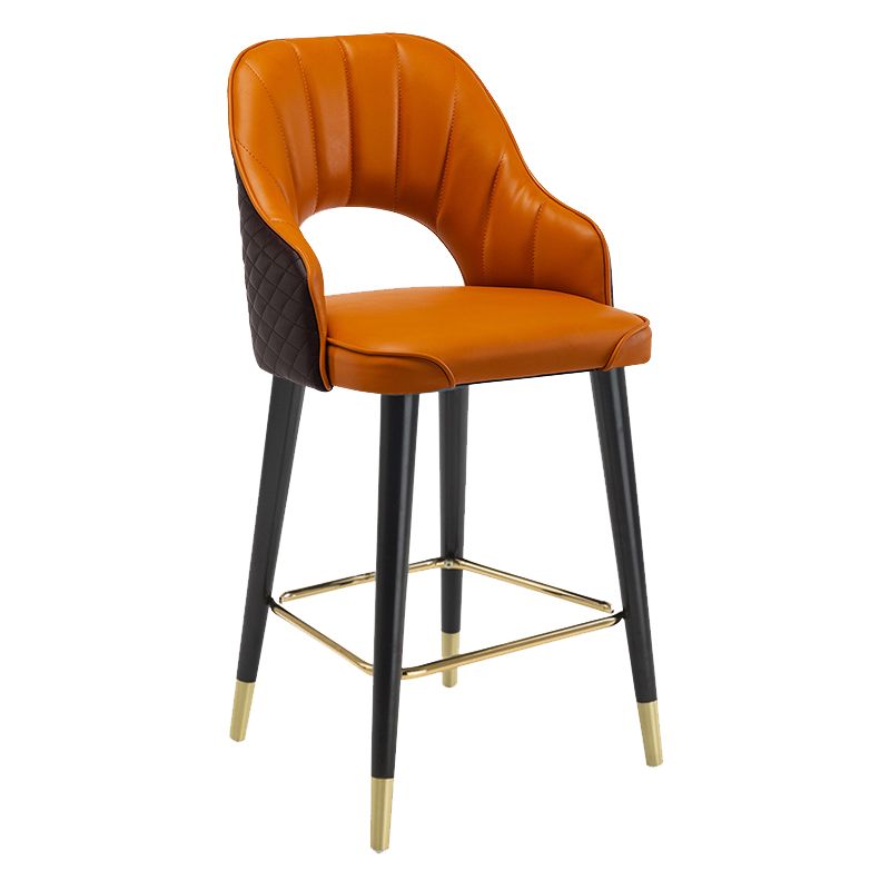 Modern Metal Bar Stools Faux Leather Armed Stool with Low Back