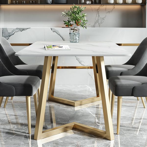 Minimalist White Sintered Stone Dining Table Rectangle Standard Dining Table with Double Pedestal Clearhalo ' dining_table' 'Dining Tables & Seating' 'Dining Tables' 'Furniture' 'furniture_dining_table' 'Kitchen & Dining Furniture' 'kitchen&dining_furn' 'kitchen' 'kitchen_dining_table' 1200x1200_91cf9ac4-b4ce-4299-9e3c-f00e2e7484e5