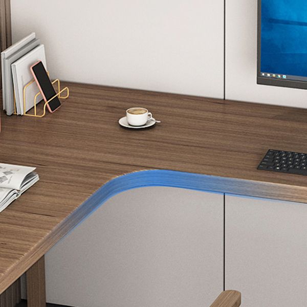 Escritorio contemporáneo de madera maciza escritorio de escritura marrón en forma de L para vivir OOM