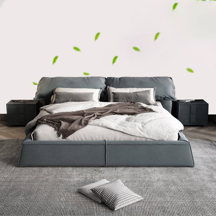 Contemporary Rectangular Upholstered Headboard Solid Color Standard Bed