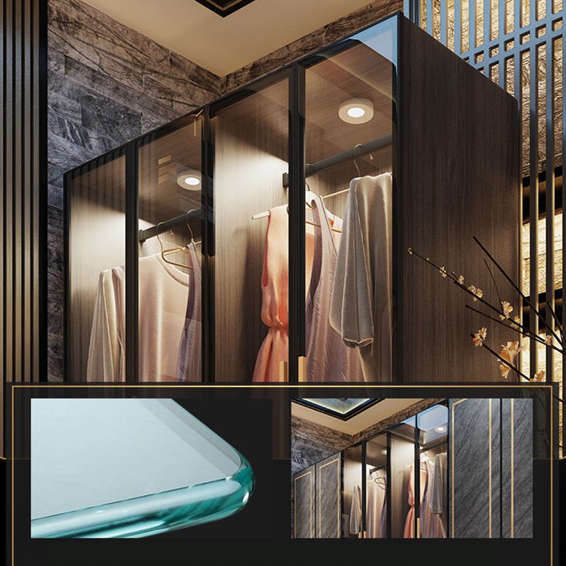 Grey Glass Door Armoire with Garment Rod Modern Storage Cabinet for Bedroom Clearhalo 'Armoires & Wardrobes' 'armoires_wardrobes' 'Bedroom Furniture' 'furn' 'furn_armoires_wardrobes' 'Furniture' 1200x1200_91dd92b4-633e-4698-a0a6-e5662323f49e