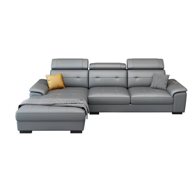 Scandinavian Faux Leather Sectional/sofa with Pillow Top Arm