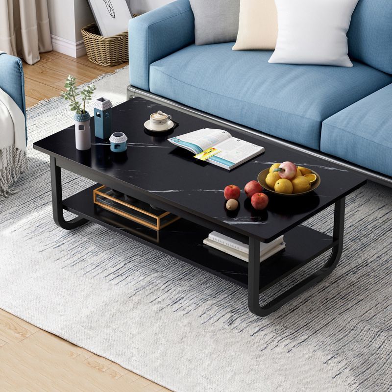 Tavolino rettangolare moderno con doppio piedistallo in legno, 39,4"/47,2"