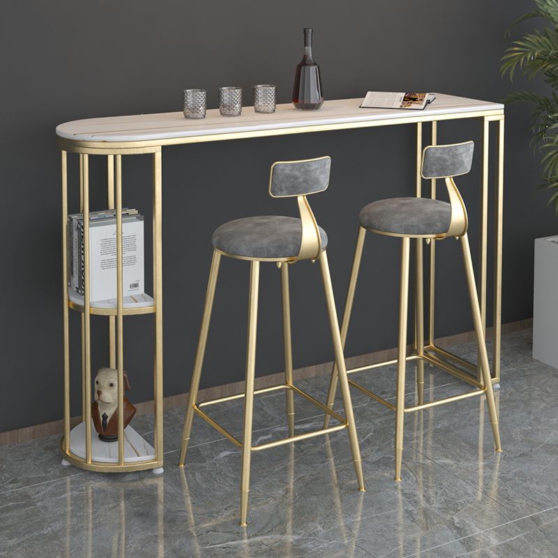 Gorgeous Bar Table Stone Top Gold Base Pub Table with Shelf for Living Room, Only Table Clearhalo 'Bar Furniture' 'Bar Tables' 'bar_tables' 'furn' 'furn_bar_tables' 'Furniture' 'furniture_bar_tables' 'Kitchen & Dining Furniture' 1200x1200_91e0b3f0-b0d6-4fca-bb75-4c5a9e691809