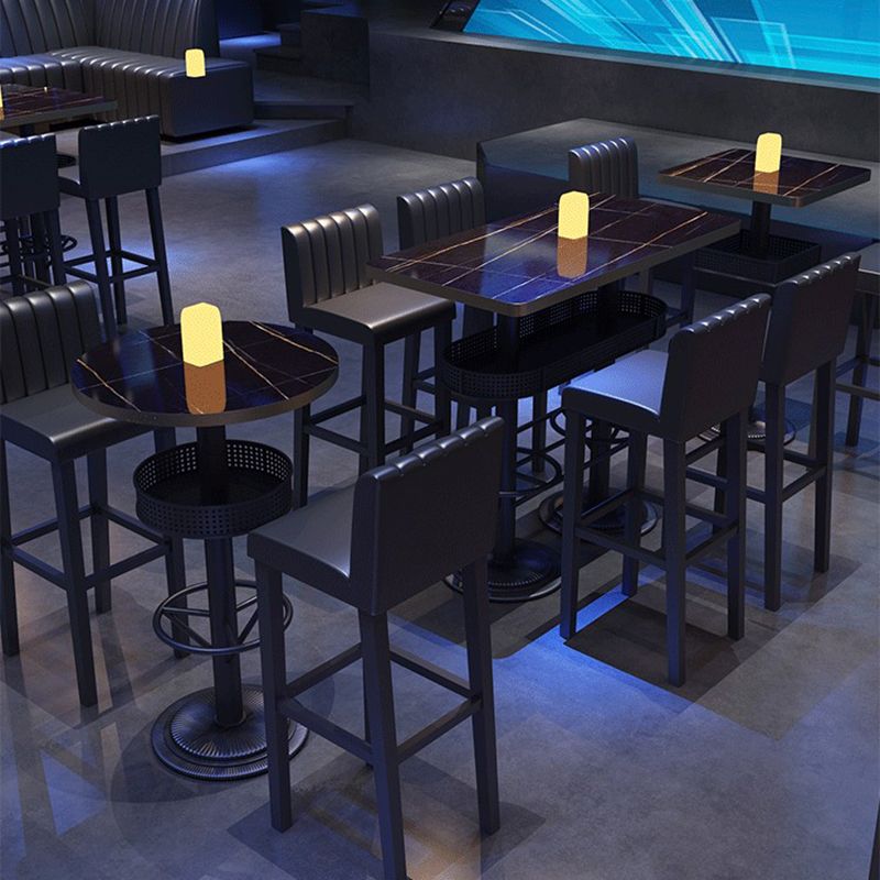 Mesa de bar de estilo industrial Mesa de comedor de bar de madera negra con almacenamiento