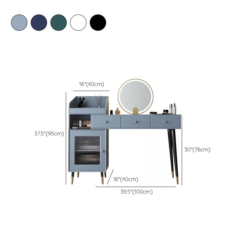 Contemporary Solid Wood Vanity Dressing Table with Mirror and Stool
