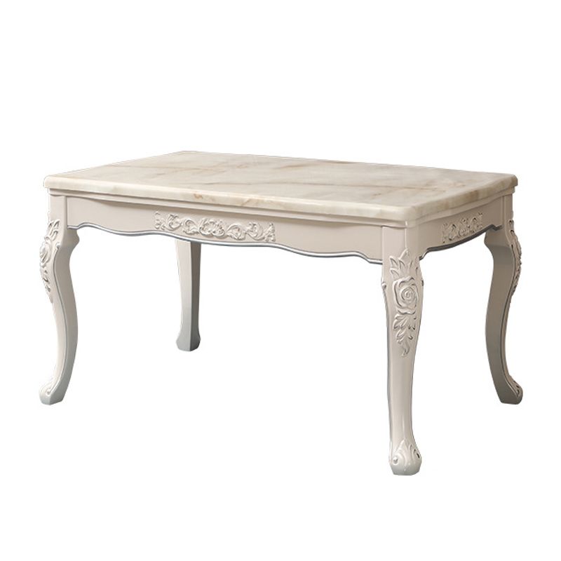 White Stone Top Dining Table Rectangle Dining Table with 4 Wood Legs