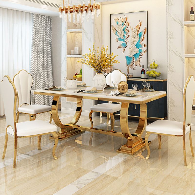 Mesa de comedor Glam Dining de imitación de mármol, mesa rectangular con base de metal para uso doméstico