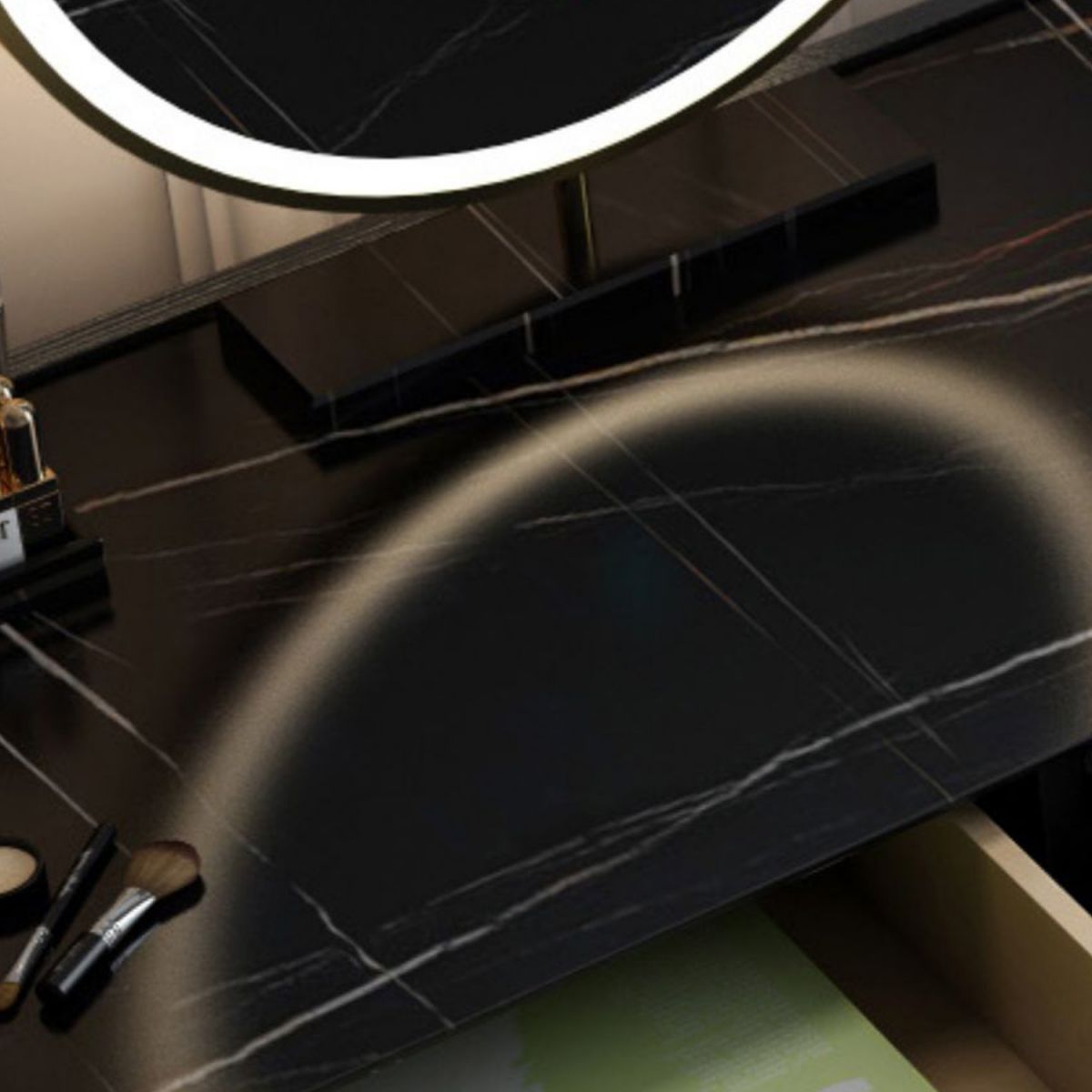 ベッドルーム用の鏡とスツールのあるモダンなソリッドウッドバニティドレッシングテーブル