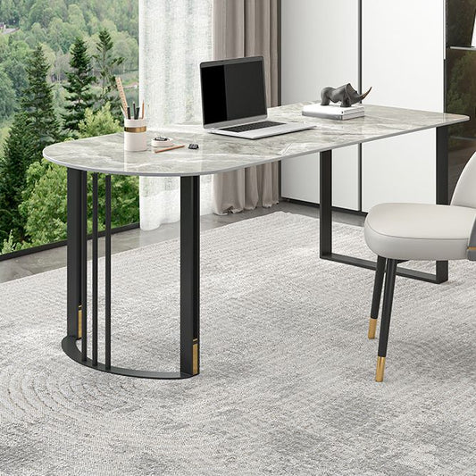 Zeitgenössischer Stein Schreibtisch Schlafzimmer Büroschreibtisch mit schwarzen Beinen