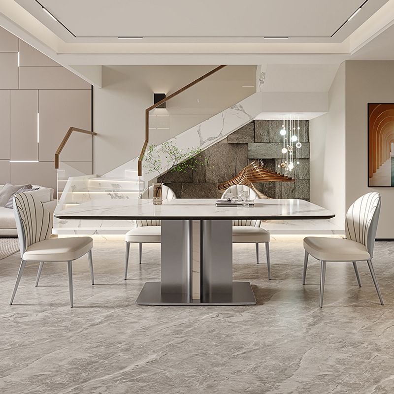 Modern Rectangle Dining Table Sintered Stone Table with Metal Legs for Home Clearhalo 'Dining Tables & Seating' 'Dining Tables' 'dining_table' 'furn' 'furn_dining_table' 'Furniture' 'Kitchen & Dining Furniture' 1200x1200_91f41f87-af30-427c-a16a-96fe9204f0a9