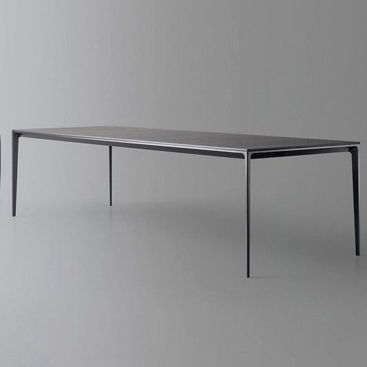 Sintered Stone Top Dining Table Rectangle Table in Grey with Metal Base and 4 Legs