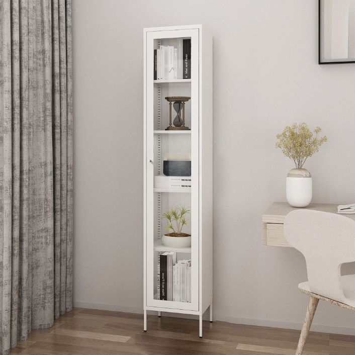 Scandinavian Standard Bookcase Metal Closed Back Bookshelf with Door Clearhalo 'Bookcases' 'furn' 'furn_bookcases' 'Furniture' 'furniture_bookcases' 'Office Furniture' 1200x1200_91f7812f-3841-494c-8f3d-efa451504472