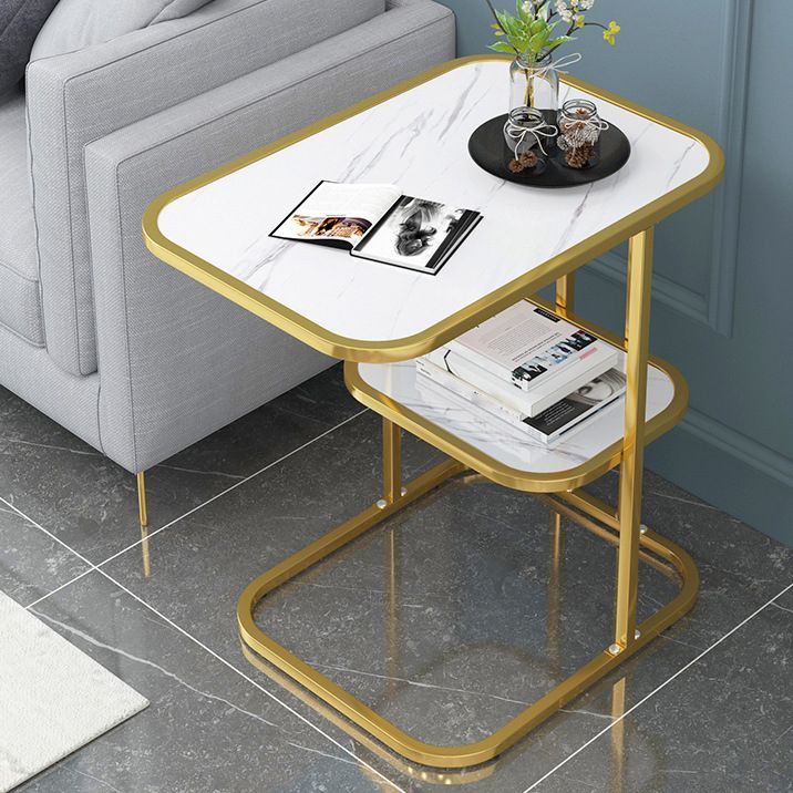 Modern Metal C Side Table Rectangular Top Side Table with Shelf Clearhalo 'Coffee & Accent Tables' 'End & Side Tables' 'end_side_tables' 'furn' 'furn_end_side_tables' 'Furniture' 'Living Room Furniture' 1200x1200_91fd67be-9c77-4d77-ab4e-9312bdd0c7e4