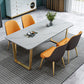 Glam Style Stone Top Table for Restaurant Rectangle Table with Gold Pedestal
