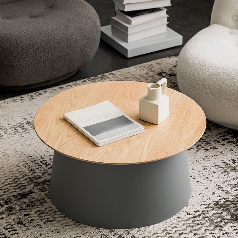 Contemporary Wooden Round Top Table Acrylic Pedestal End Table