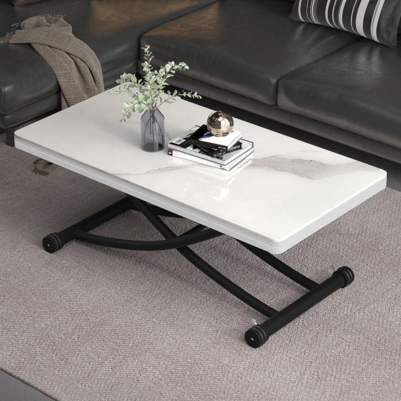 8.6"H Modern Metal Cross Base Glass Rectangular Adjustable Coffee Table Clearhalo 'Coffee & Accent Tables' 'Coffee Tables' 'coffee_tables' 'furn' 'furn_coffee_tables' 'Furniture' 'furniture_coffee_tables' 'Living Room Furniture' 1200x1200_92042b63-f963-40e3-be29-5d83251fa5ed