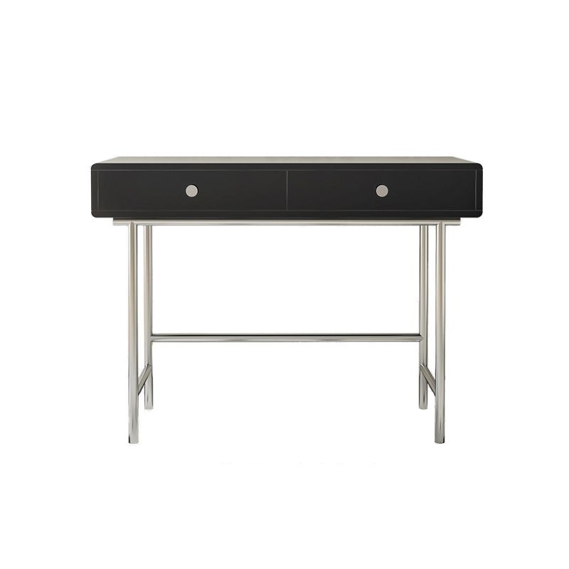 Black/White Contemporary Vanity 2 Storage Drawers with Padded Stool