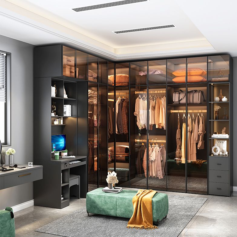 Modern Style Glass Wardrobe Bedroom Wardrobe Closet with Soft Close Door Clearhalo 'Armoires & Wardrobes' 'armoires_wardrobes' 'Bedroom Furniture' 'furn' 'furn_armoires_wardrobes' 'Furniture' 1200x1200_9206488a-d214-4c9a-8c81-89aabc5f4f3c