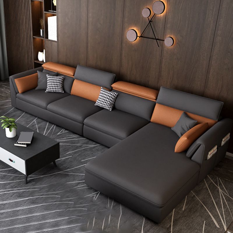 Adjustable Faux Leather Flared Arm Sectional with Storage for Living Room