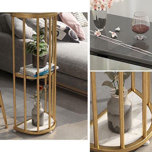 Glam Iron Bistro Table Stone Top Oval Indoor Bar Dining Table with 2-Shelf Clearhalo 'Bar Furniture' 'Bar Tables' 'bar_tables' 'furn' 'furn_bar_tables' 'Furniture' 'furniture_bar_tables' 'Kitchen & Dining Furniture' 1200x1200_9210bdd7-2d1d-4b92-91bb-43edaf70cb04