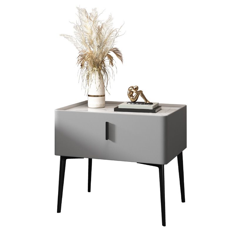 Mesita de noche contemporánea de madera maciza con 1 cajón, 19,7" de alto