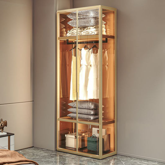 Metal Storage Cabinet with Glass Doors Contemporary Hinged Door Cabinet Clearhalo 'Armoires & Wardrobes' 'armoires_wardrobes' 'Bedroom Furniture' 'furn' 'furn_armoires_wardrobes' 'Furniture' 1200x1200_9213a98a-6e80-4b2d-b3e6-afdbf765e293