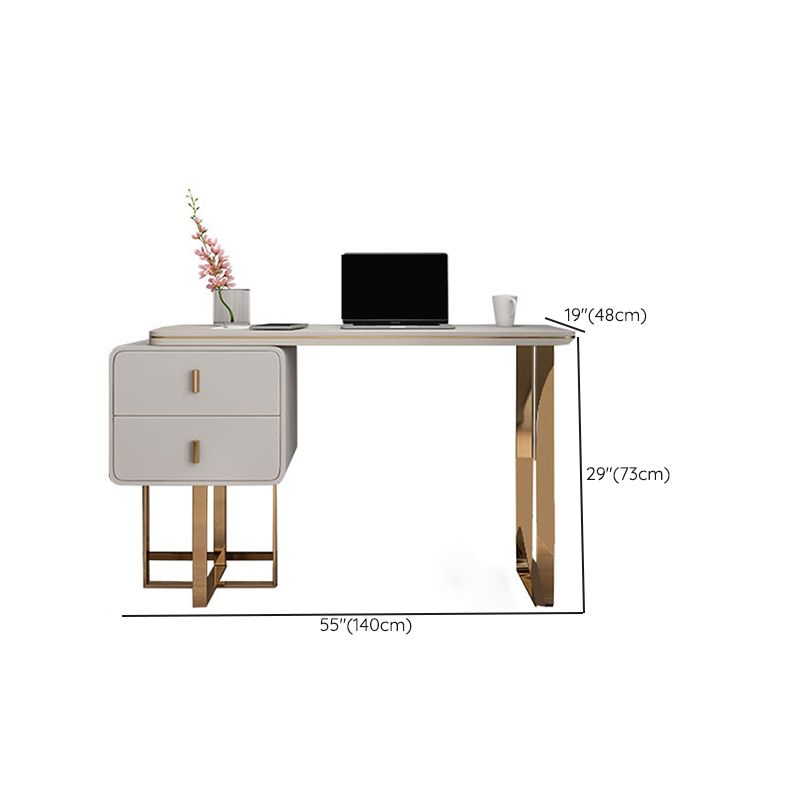 Glam Pedestal Office Desk Curved Pewter Writing Desk with Drawers Clearhalo 'furn' 'furn_office_desk' 'Furniture' 'Office Desks' 'Office Furniture' 'office_desk' 1200x1200_9216cc0b-b8f1-449f-9067-8f8ca97e4dcc