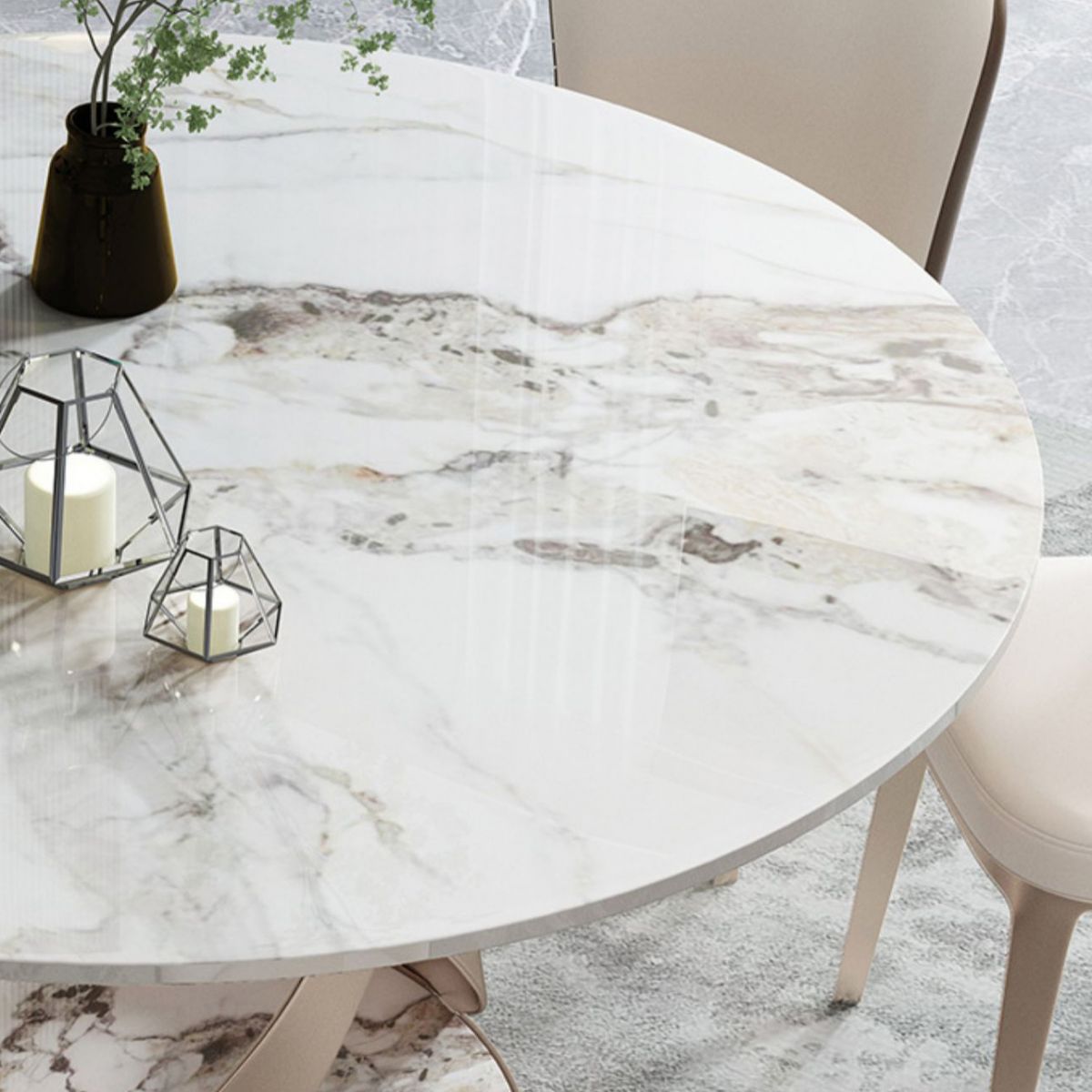 Modern Round Drop-leaf Table Stone with Metal Base Pedestal Dining Table Clearhalo 'Dining Tables & Seating' 'Dining Tables' 'dining_table' 'furn' 'furn_dining_table' 'Furniture' 'furniture_dining_table' 'Kitchen & Dining Furniture' 'kitchen' 'kitchen_dining_table' 1200x1200_921b94f7-c2b8-494a-955a-ef04c6297dd8