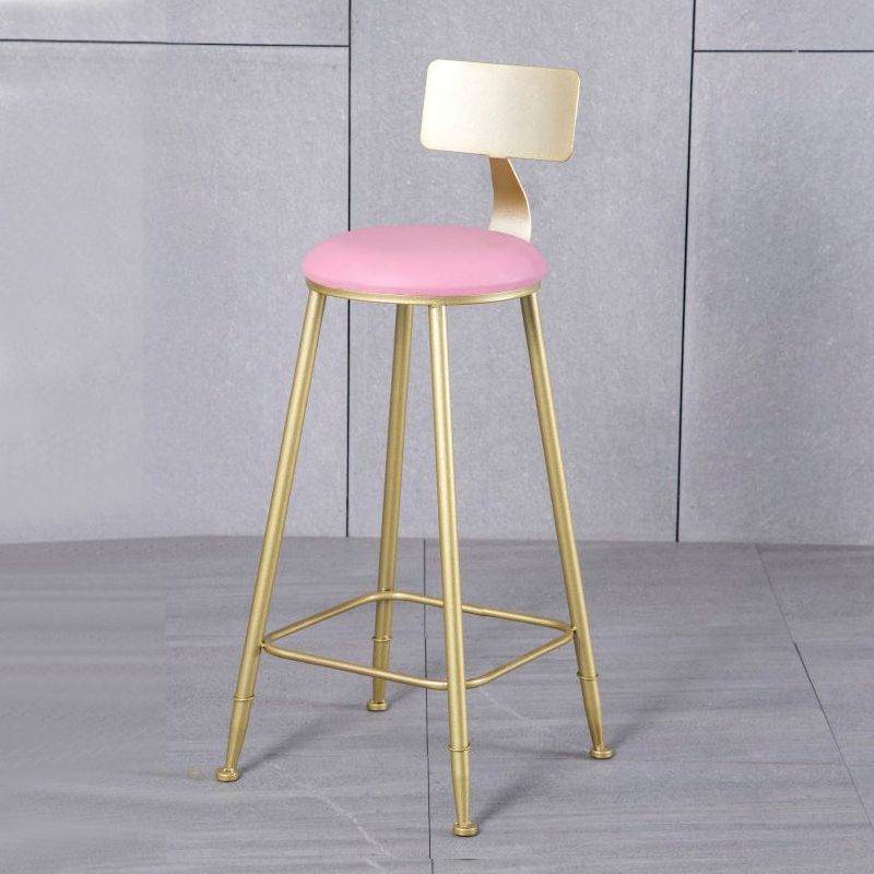 Glam Armless Backrest Counter Stool Iron Kitchen Bar Stool with Leather Cushion and Pedal Clearhalo 'Bar Furniture' 'Bar Stools' 'bar_stools' 'furn' 'furn_bar_stools' 'Furniture' 'furniture_bar_stools' 'Kitchen & Dining Furniture' 1200x1200_921b9676-9c9d-4063-ab1c-43c26f284886