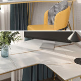L-Shape Modern Style Office Desk Marble and Metal Writing Desk in White and Gold Clearhalo 'furn' 'furn_office_desk' 'Furniture' 'Office Desks' 'Office Furniture' 'office_desk' 1200x1200_921c6958-cc8d-4d4f-8592-bb59e1760c51