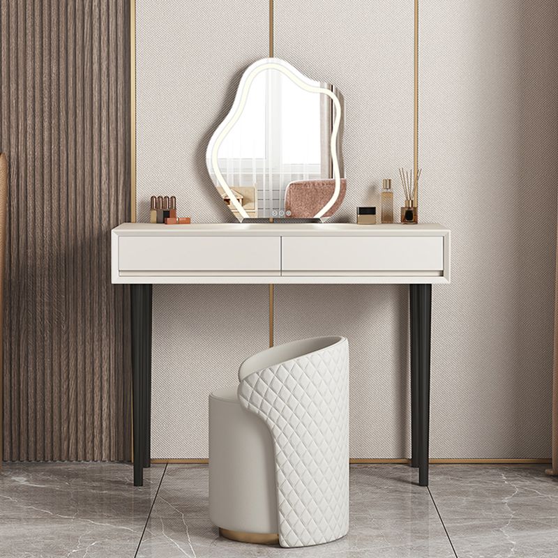 Contemporary 2-Drawer Wood Vanity Makeup Dressing Table in White with Stool Clearhalo 'Bedroom Furniture' 'furn' 'furn_makeup_vanities' 'Furniture' 'Makeup Vanities' 'makeup_vanities' 1200x1200_921c9ff7-cb83-4e96-b7dd-fcf1a1acd3fd