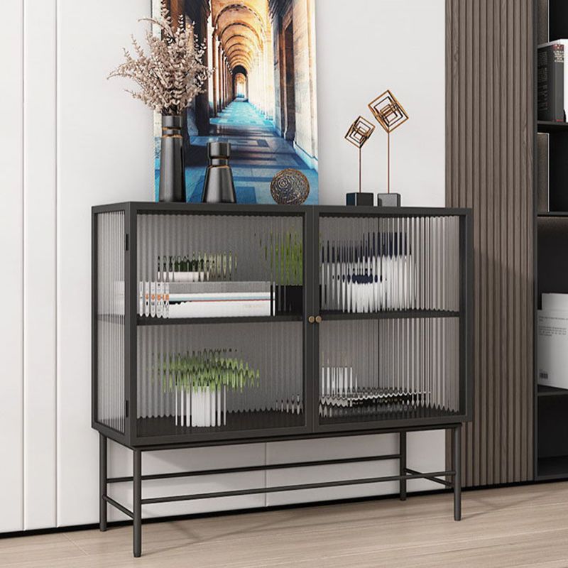Modern Black Iron Sideboard Glass Doors Cabinets Dining Server for Living Room Clearhalo 'buffet_sideboard' 'Buffets & Sideboards' 'furn' 'furn_buffet_sideboard' 'Furniture' 'furniture_buffet_sideboard' 'Kitchen & Dining Furniture' 1200x1200_921e5265-fa8d-469d-87a2-27efe3efd8bf