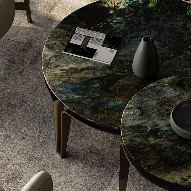 No Distressing Round Slate Contemporary 1 Coffee Table with 4 Metal Legs Clearhalo 'Coffee & Accent Tables' 'Coffee Tables' 'coffee_tables' 'furn' 'furn_coffee_tables' 'Furniture' 'Living Room Furniture' 1200x1200_921e6d58-44f3-4f69-9bb5-4221e3d4de82