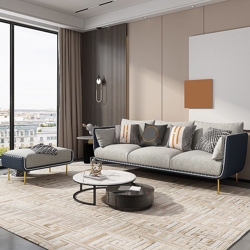 Gray Faux Leather Straight Arm Sofa Waterproof Pillow Back Sectional Clearhalo 'furn' 'furn_sectionals' 'Furniture' 'furniture_sectionals' 'Living Room Furniture' 'Sectionals' 1200x1200_921ea5c8-7b9c-493b-a1b4-dd45b751b549