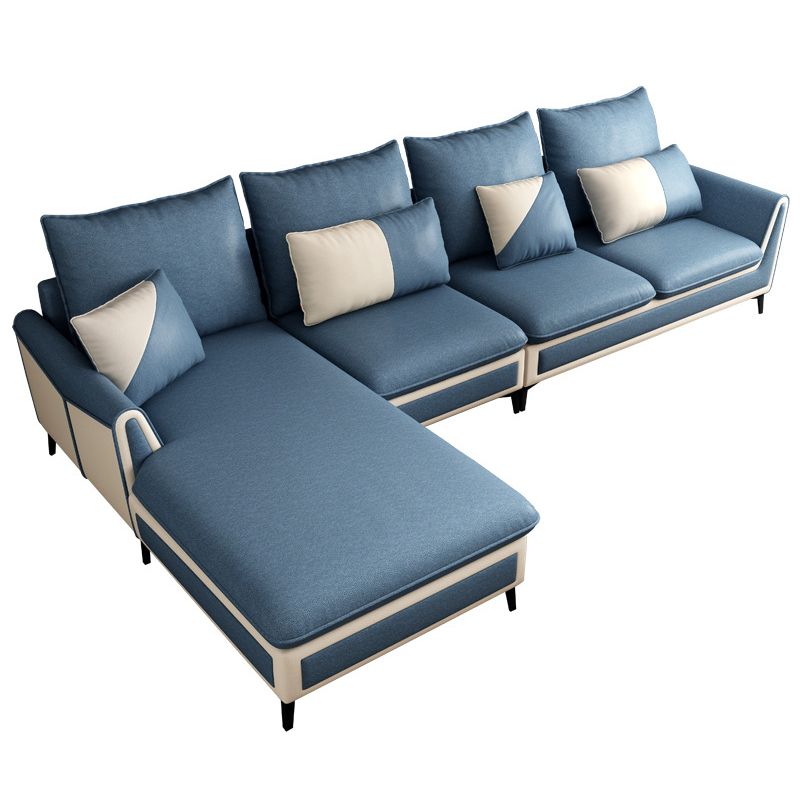 Blue Scandinavian Pillow Back Sectional Sofa Flared Arm Sectional
