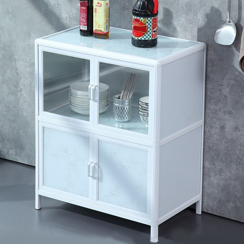 Modern Kitchen Metal Buffet/Console Cabinets Doors Dining Server in White Clearhalo 'buffet_sideboard' 'Buffets & Sideboards' 'furn' 'furn_buffet_sideboard' 'Furniture' 'Kitchen & Dining Furniture' 1200x1200_9220d8b6-466a-4ad4-98f8-4fc64420121d