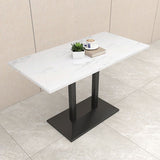Mesa de comedor de piedra geométrica moderna con base metálica para comedor