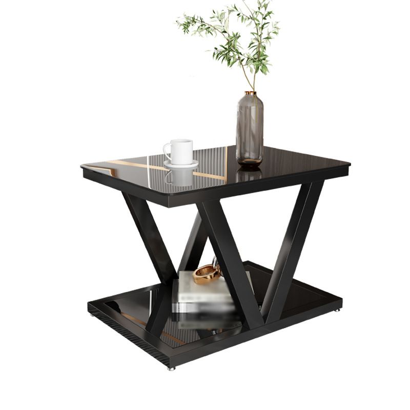 Square Block Base Metal Frame Black/white Tempered Glass Rectangular Coffee Table Clearhalo 'Coffee & Accent Tables' 'Coffee Tables' 'coffee_tables' 'furn' 'furn_coffee_tables' 'Furniture' 'furniture_coffee_tables' 'Living Room Furniture' 1200x1200_92232460-f5e9-40b2-9a64-060f8ae2ec3c