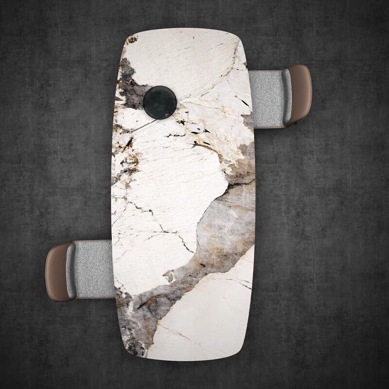 Tavolo da tavola in pietra sinterizzata da rettangolo moderno tavolo da base in metallo grigio