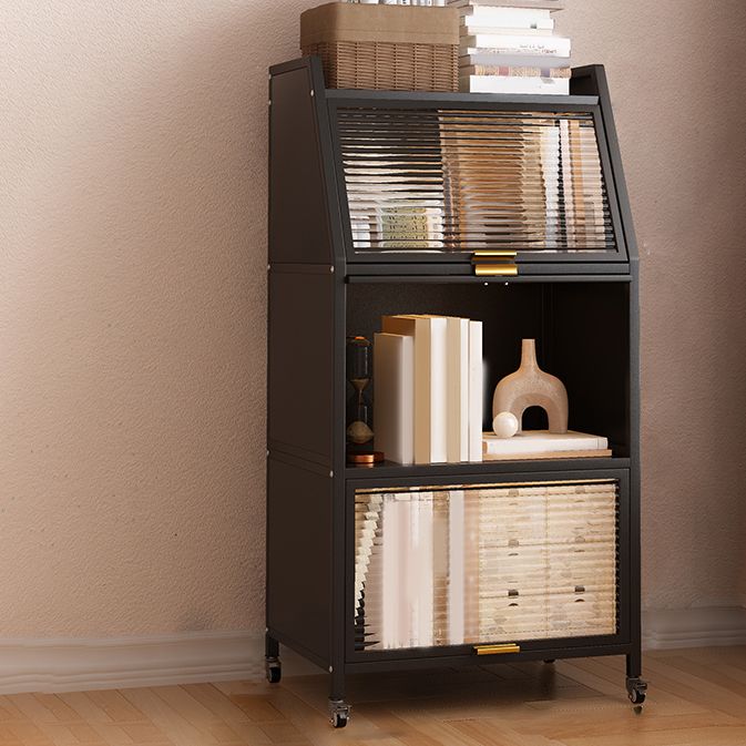 Closed Back Steel Bookcase Standard Glam Bookshelf with Doors