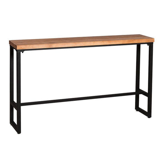Industrial Bar Height Table Solid Wood Top Bistro Bar Table with Trestle Base