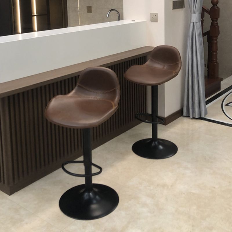 Contemporary Adjustable Height Barstool Faux Leather Swivel Bar Stools
