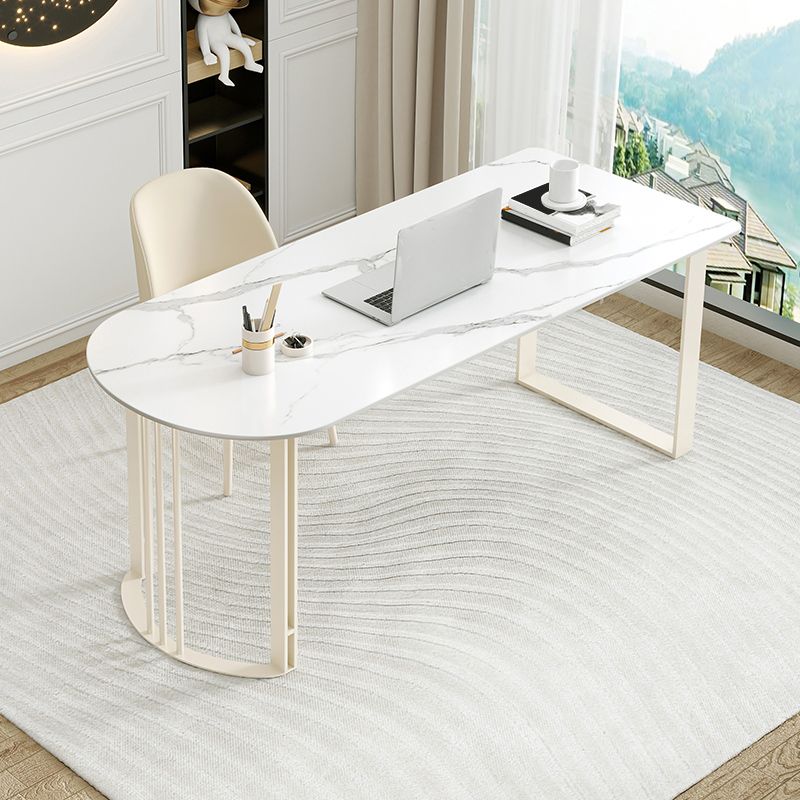 Contemporary Stone Writing Desk Bedroom Office Desk with White Legs Clearhalo 'furn' 'furn_office_desk' 'Furniture' 'Office Desks' 'Office Furniture' 'office_desk' 1200x1200_92345ea6-9420-4233-8e0d-e31d22a67e3e